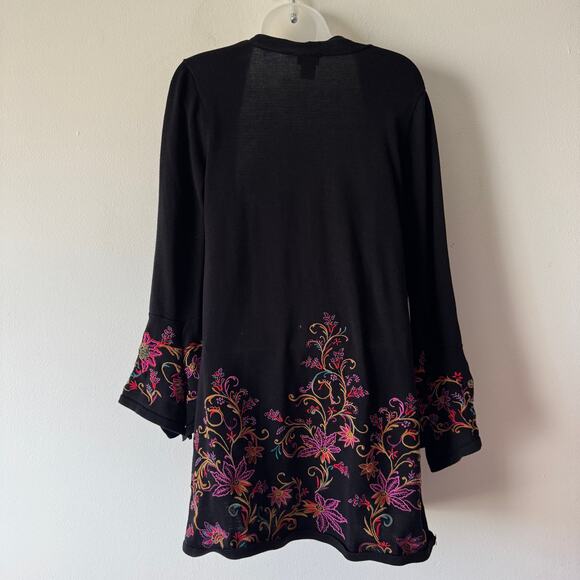 Chicos Sweater Womens S Black Embroidered Floral Bell Sleeve Whimsigoth Cardigan - Picture 3 of 12